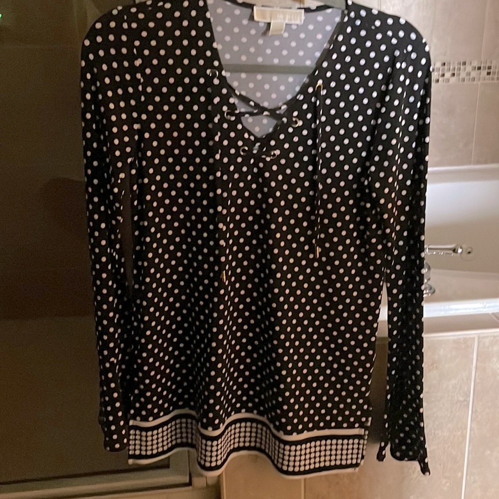 Michael Kors polka dot black & white long sleeve tunic blouse